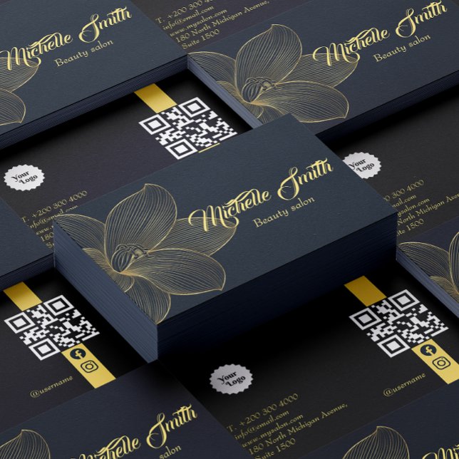 Carte De Visite Détails d'or Esthétique Qr Code médias sociaux (Golden Details Esthetician Qr Code Social Media Business Card)