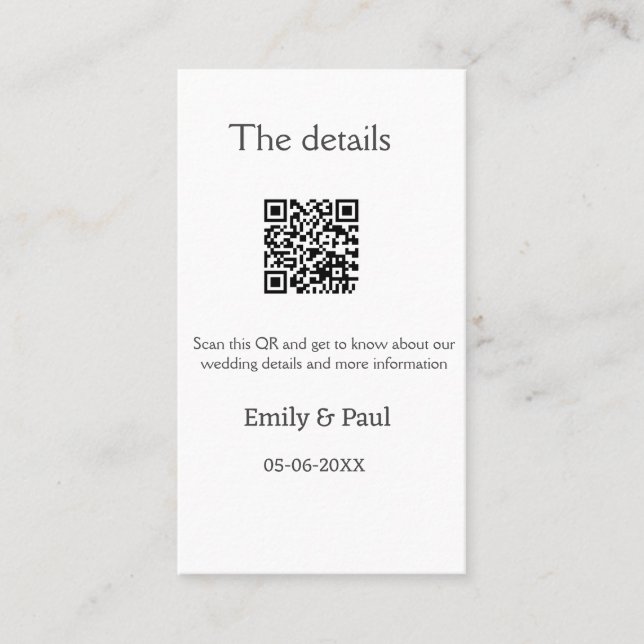 Carte De Visite Détails mariage Web scan QR ajouter nom couple (Devant)