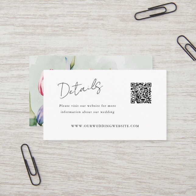 Carte De Visite Détails QR Code tulipes site de printemps (Devant/Arrière en situation)