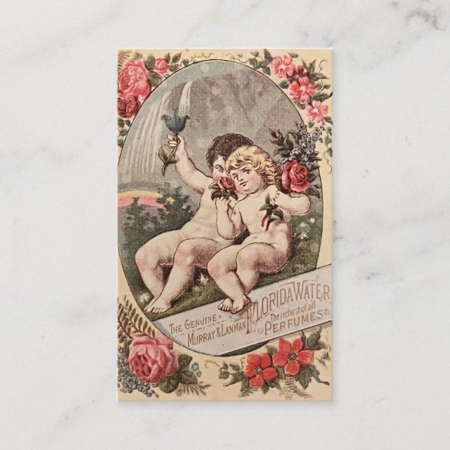 Carte De Visite Deux anges vintages avec fleurs (Devant)