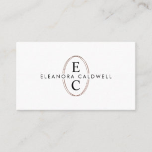 Carte De Visite Deux Initiales Monogramme Logo Rose Or Oval Blanc