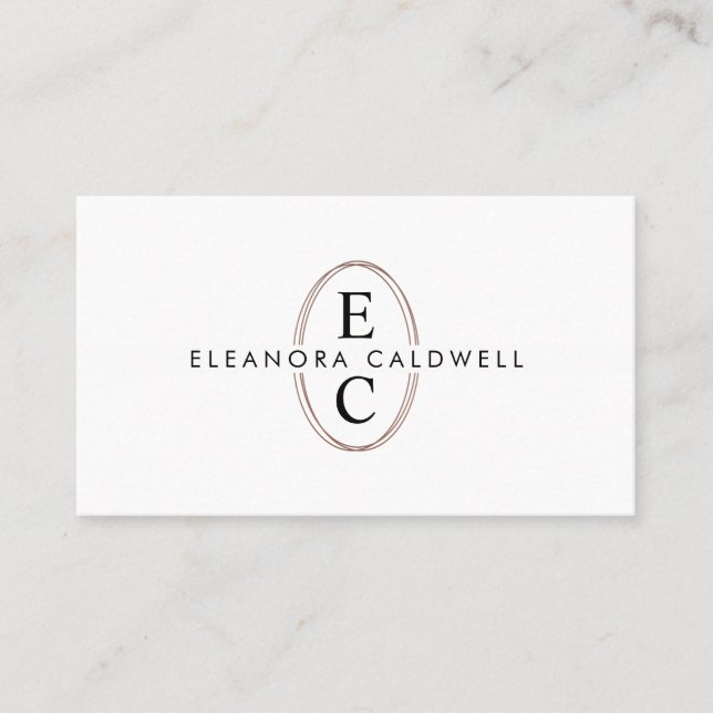 Carte De Visite Deux Initiales Monogramme Logo Rose Or Oval Blanc (Devant)