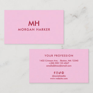 Carte De Visite Deux tons rose rouge minimal propre monogramme