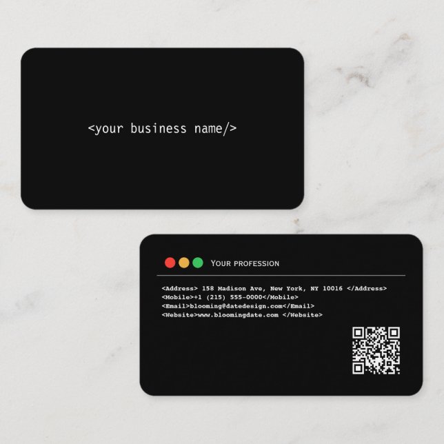 Carte de visite développeur avec code QR (Devant / Derrière)