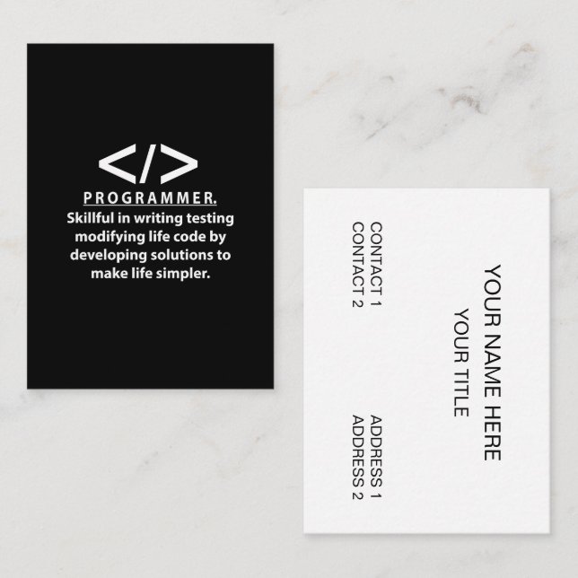 Carte De Visite Développeur Codeur Programmeur Développeur (Devant / Derrière)