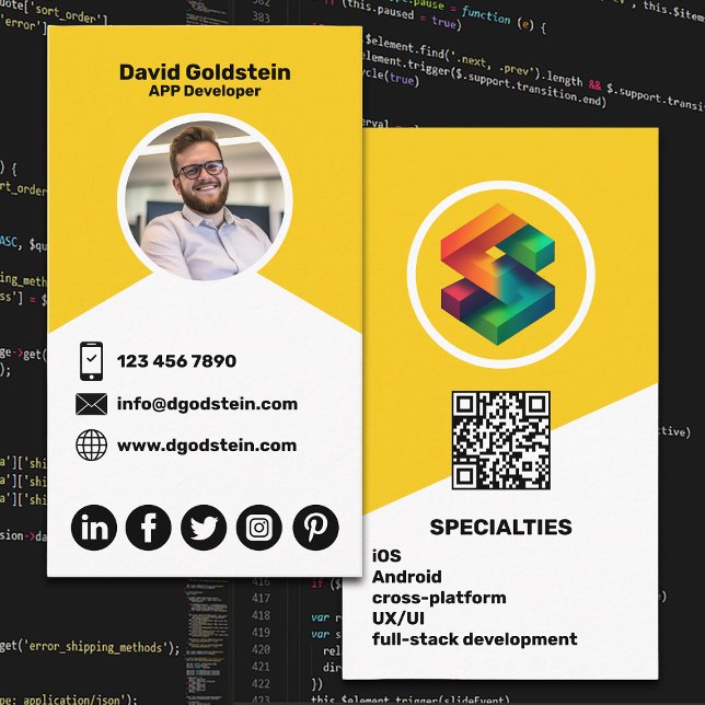 Carte De Visite Développeur d'applications - Jaune (Créateur téléchargé)