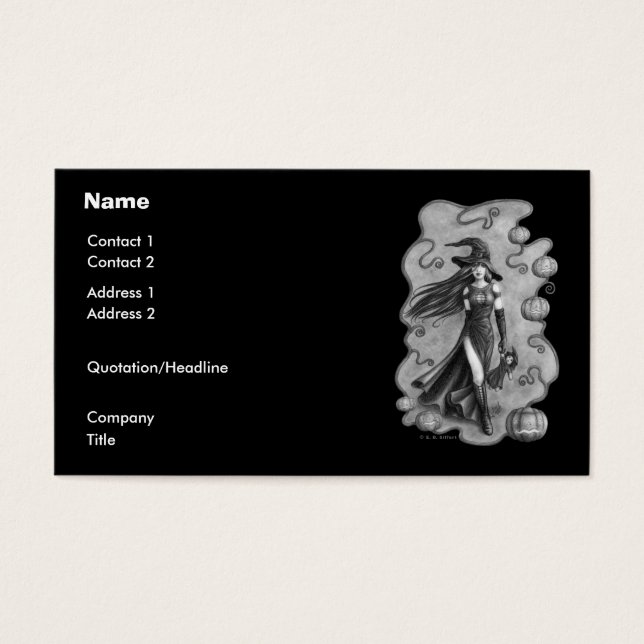 Carte de visite d'Halloween sorcière et poupée (Devant)