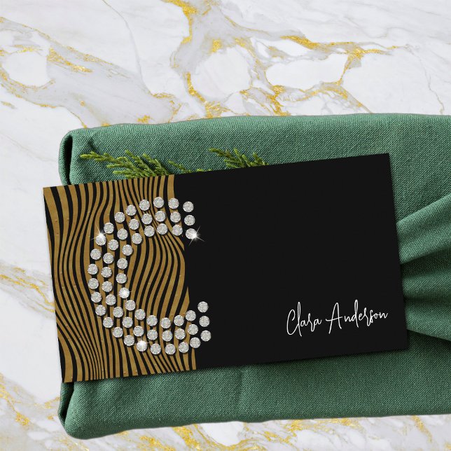 Carte De Visite Diamant d'or noir Monogramme initial des médias so (Front)