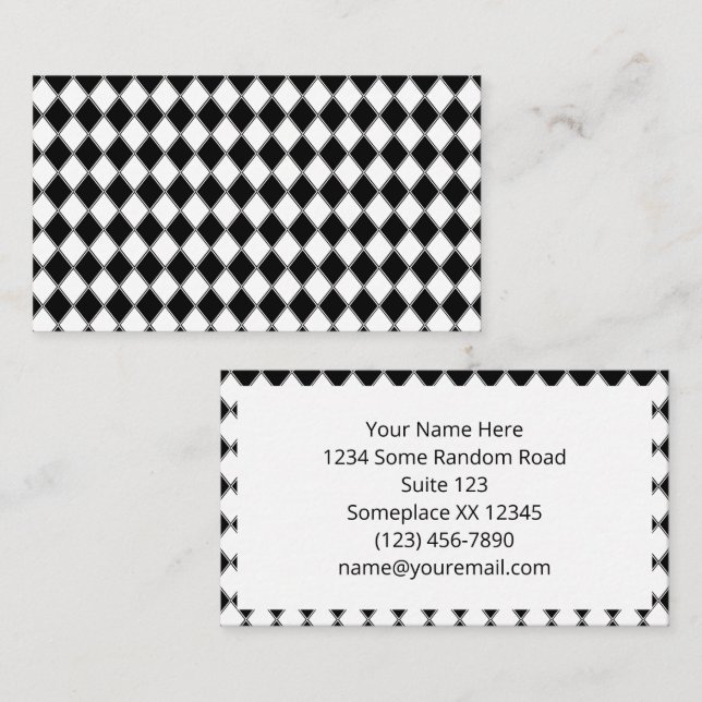 Carte De Visite Diamant Noir et Blanc Motif Argyle (Devant / Derrière)