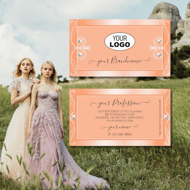 Carte De Visite Diamants brillants brillants de pêche avec logo Or (Créateur téléchargé)