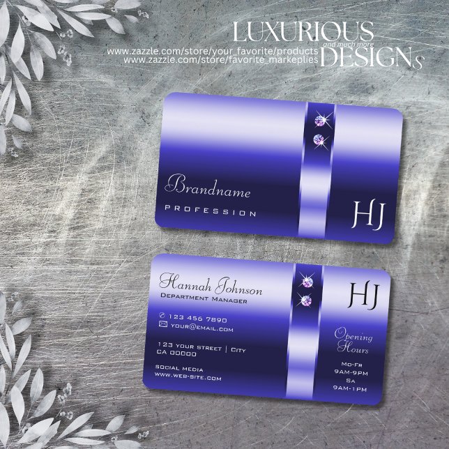 Carte De Visite Diamants brillants de dégradé bleu royal Initiales (Créateur téléchargé)