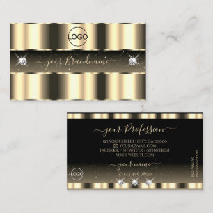 Carte De Visite Diamants brillants dorés noirs luxueux avec logo