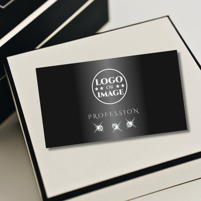 Carte De Visite Diamants brillants noirs et blancs modernes Ajoute (Créateur téléchargé)