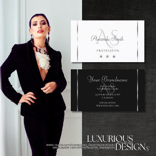 Carte De Visite Diamants chatoyants blancs et noirs modernes Initi