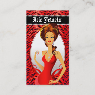 Carte De Visite Diamants de bijoux Coeur de zèbre rouge