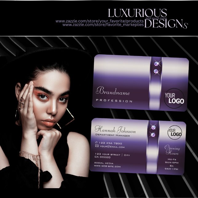 Carte De Visite Diamants de dégradé violet chatoyant Stars ajouter (Créateur téléchargé)