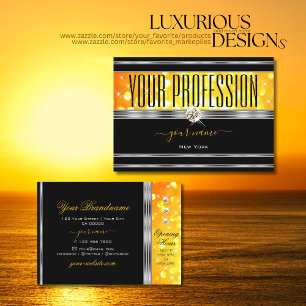 Carte De Visite Diamants de Parties scintillant orange noir modern