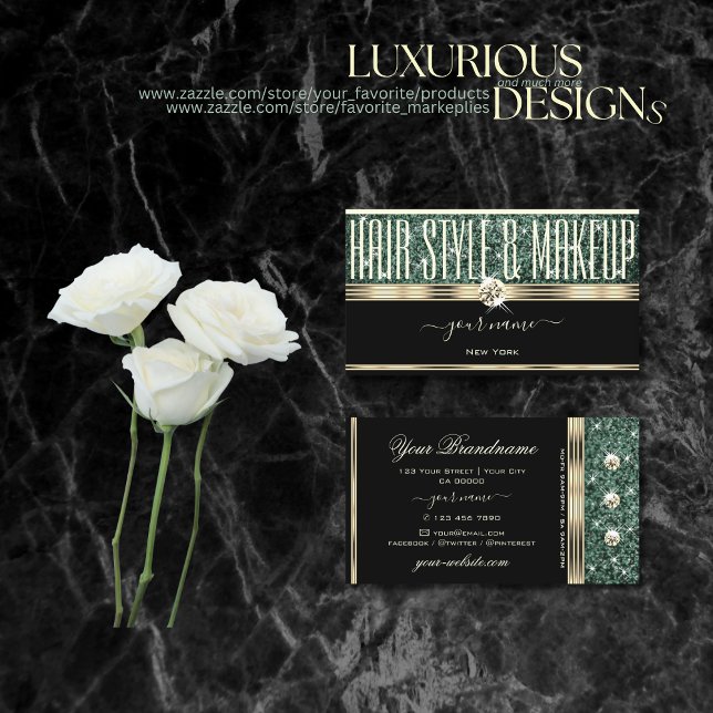 Carte De Visite Diamants de Parties scintillant verte de la Forêt- (Créateur téléchargé)