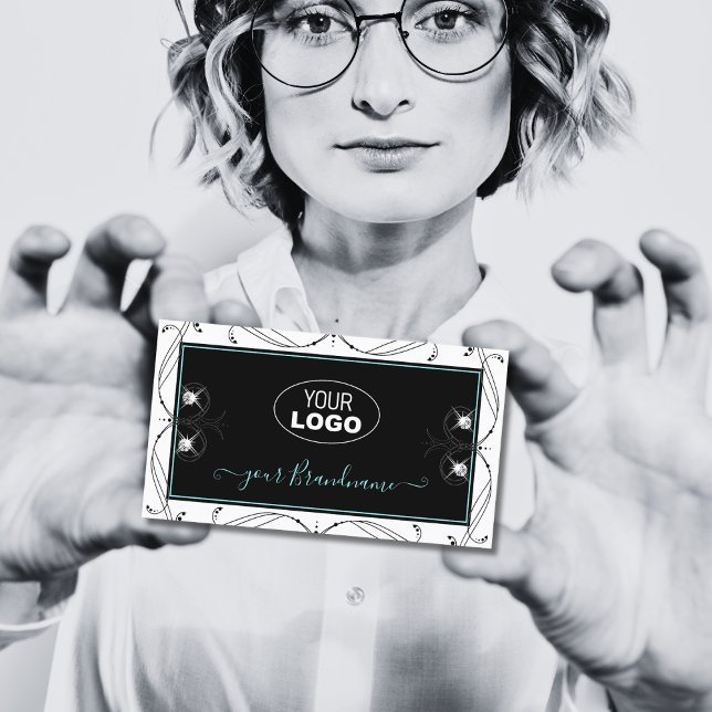 Carte De Visite Diamants d'étincelle noir et blanc ornemental Ajou (Créateur téléchargé)