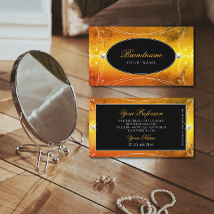 Carte De Visite Diamants d'étincelle Orange Noir Luxueux