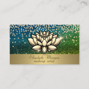 Carte De Visite Diamants d'or chic Lotus Bokeh vert