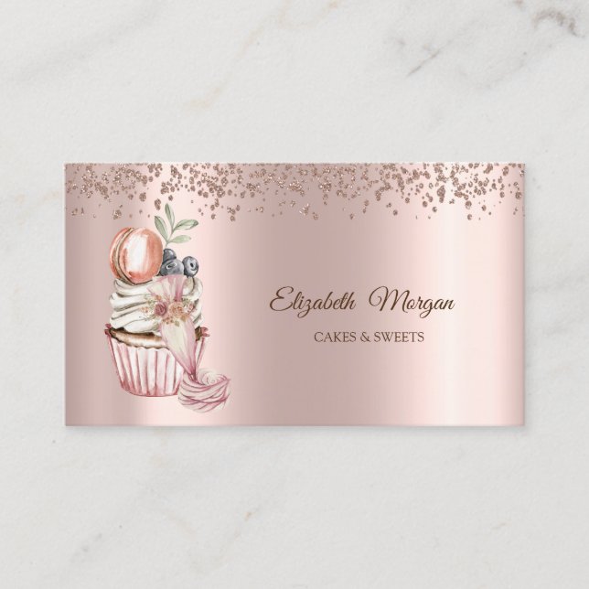 Carte De Visite Diamants d'or rose, Cupcake, Sucres, Outil de boul (Devant)