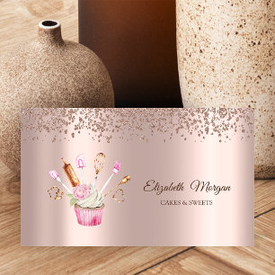Carte De Visite Diamants d'or rose, Outils de boulangerie Cupcake 