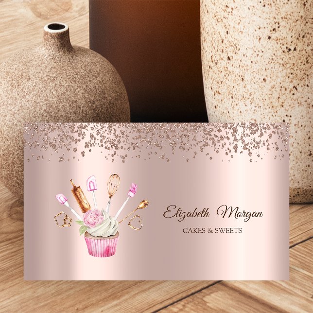 Carte De Visite Diamants d'or rose, Outils de boulangerie Cupcake  (Créateur téléchargé)