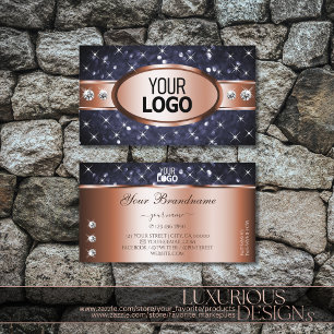 Carte De Visite Diamants et Logo de Parties scintillant rose Gold
