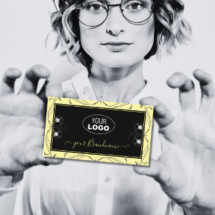 Carte De Visite Diamants étincelants à la crème noire ornementale