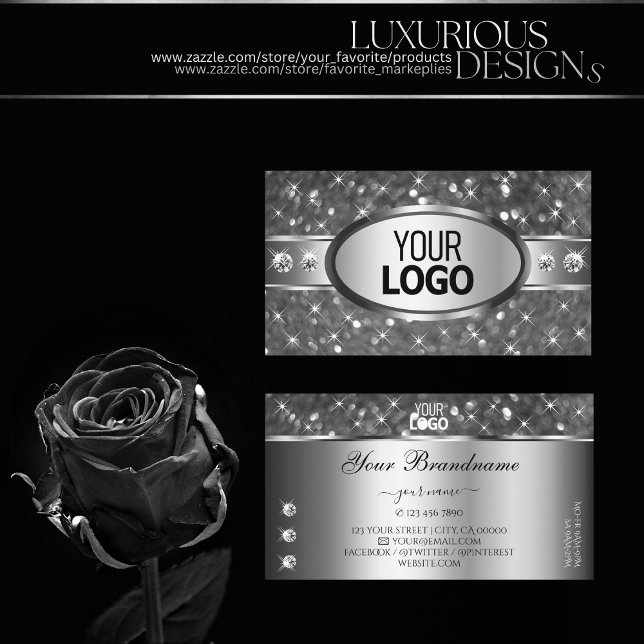 Carte De Visite Diamants étincelants et logo à Parties scintillant (Créateur téléchargé)