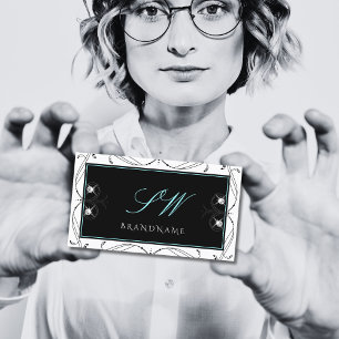 Carte De Visite Diamants étincelants noirs blancs ornementaux Init