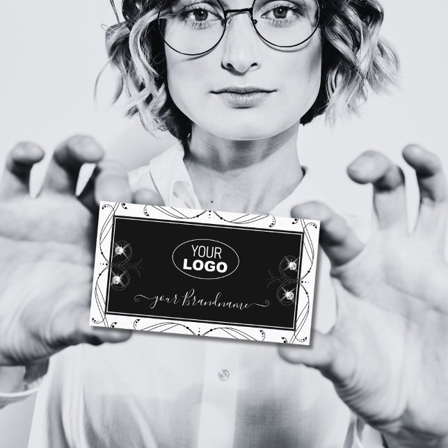 Carte De Visite Diamants étincelants noirs et blancs Ajouter un lo (Créateur téléchargé)