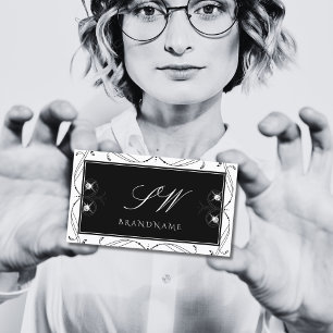 Carte De Visite Diamants étincelants noirs et blancs Initiales Orn