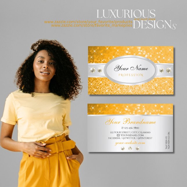 Carte De Visite Diamants étincelants Parties scintillant orange ar (Créateur téléchargé)