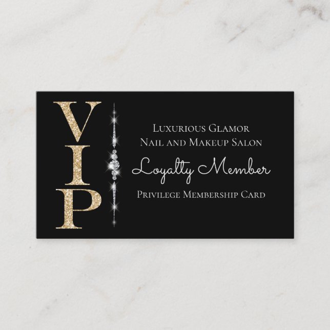 Carte De Visite Diamants glamour noir Parties scintillant or VIP L (Devant)