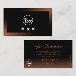 Carte De Visite Diamants Paillets Luxe Noir Rougeâtre avec Logo
