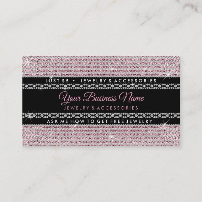 Carte De Visite Diamants roses scintillants (Devant)