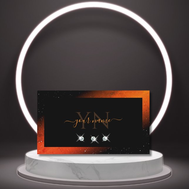 Carte De Visite Diamètre brillant orange noir brillant Initiales (Créateur téléchargé)