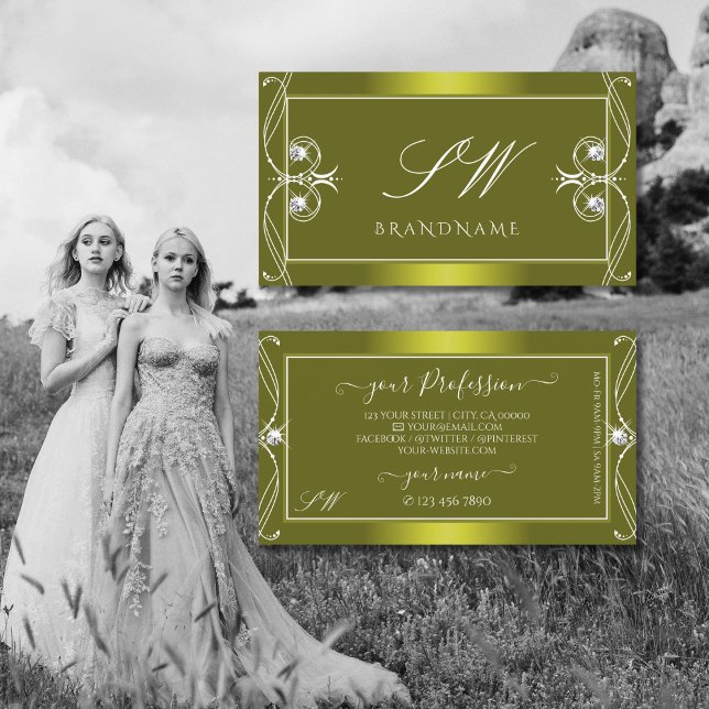 Carte De Visite Diamètre d'étincelant orange jaune orné Initiales (Créateur téléchargé)