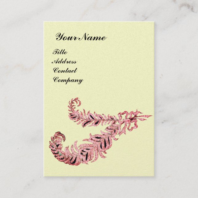 Carte De Visite DIAMOND FEATHERS MONOGRAM, rose, crème perle (Devant)