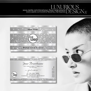 Carte De Visite Diamond Parties scintillant Argent Éclairé Logo Él