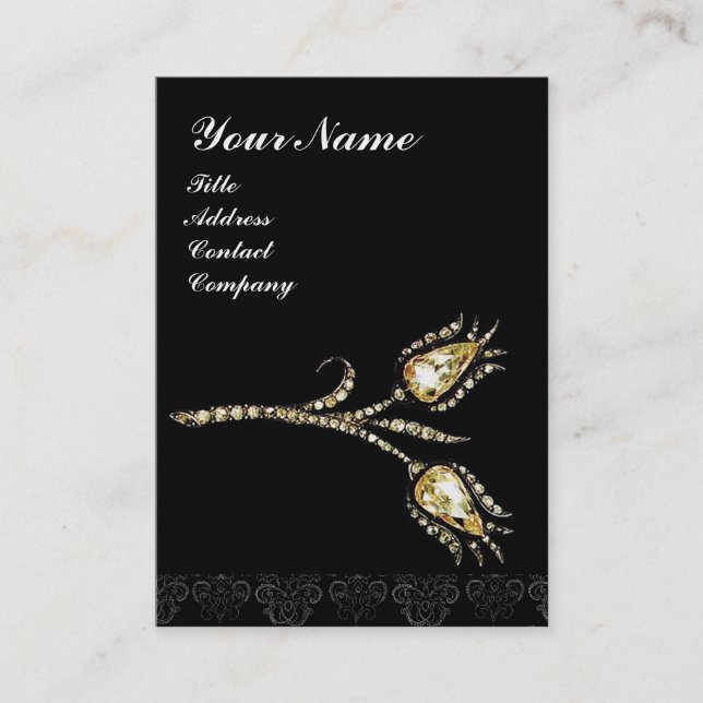 Carte De Visite DIAMOND TULIPS DAMASK MONOGRAM, Black White Pearl (Devant)