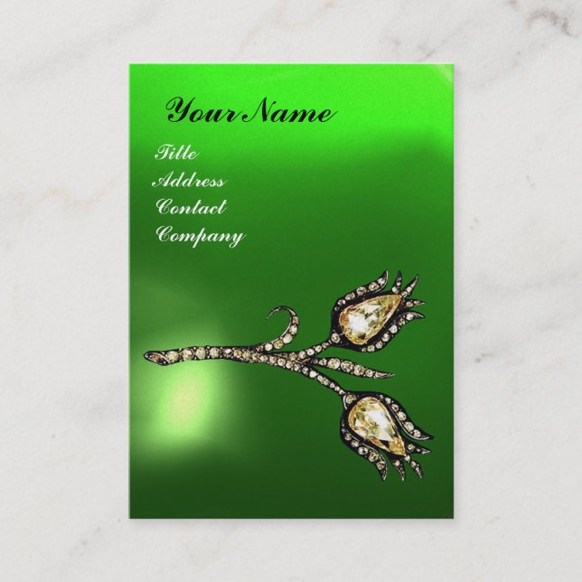 Carte De Visite DIAMOND TULIPS MONOGRAM, Green Emerald Pearl (Devant)