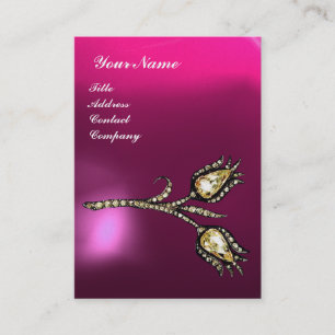 Carte De Visite DIAMOND TULIPS MONOGRAM, Rose Fuchsia Purple Pearl