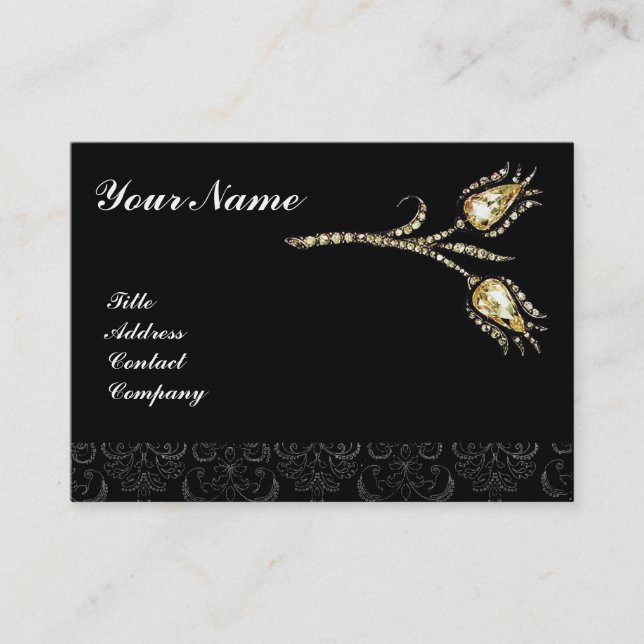 Carte De Visite DIAMONT TULIPS DAMASK MONOGRAM, noir & blanc (Devant)