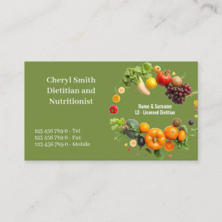 Carte De Visite Dietitian Nutritionist fruit vegetable green DIY