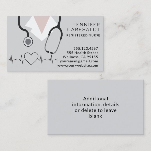 Carte de visite d'infirmière RN, LVN, LPN, aide-so (Devant / Derrière)