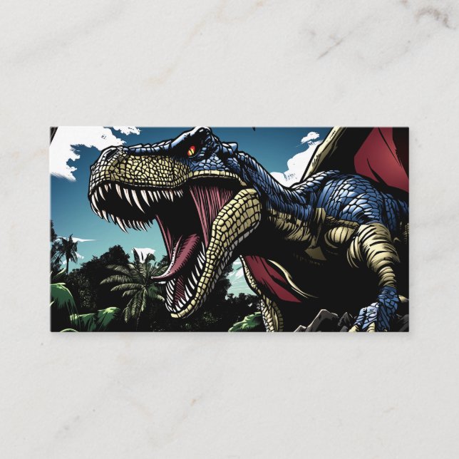 Carte De Visite Dinosaure rouge dans une jungle futuriste (Devant)
