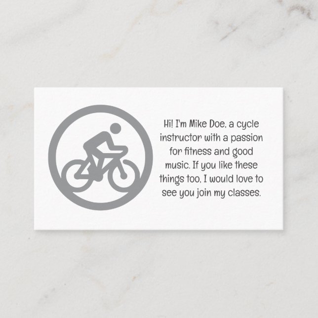 Carte de visite d'instructeur de cycle personnalis (Devant)